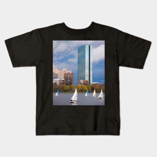 Lean into it- Sailboats by the Hancock on the Charles River Boston MA Kids T-Shirt